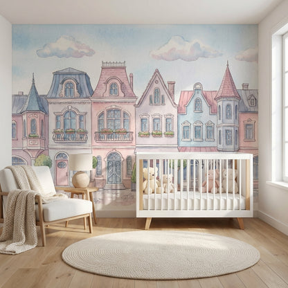 Pastel Şehir Evleri Poster Duvar Kağıdı Bebek Odası