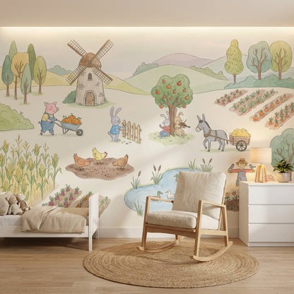 Çiftlik Hayvanlı Poster Duvar Kağıdı Pastel Çocuk Odası