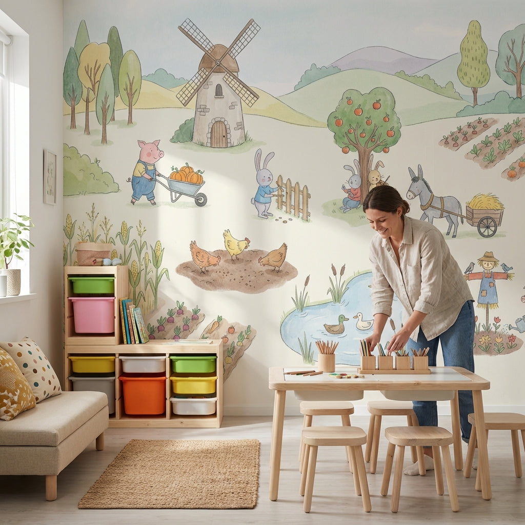 Çiftlik Hayvanlı Poster Duvar Kağıdı Pastel Çocuk Odası