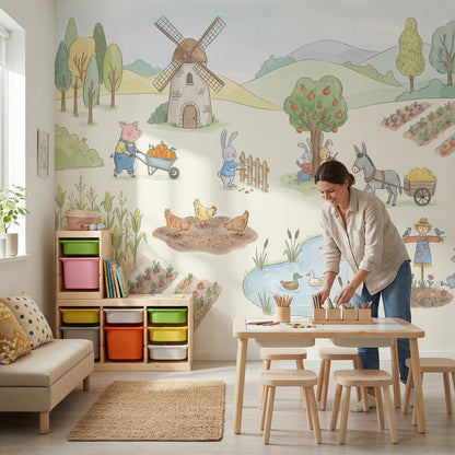 Çiftlik Hayvanlı Poster Duvar Kağıdı Pastel Çocuk Odası