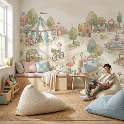 Sirk ve Lunapark Temalı Poster Duvar Kağıdı Çocuk Odası