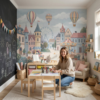 Balonlu Lunapark Şehir Manzarası Poster Duvar Kağıdı Çocuk Odası