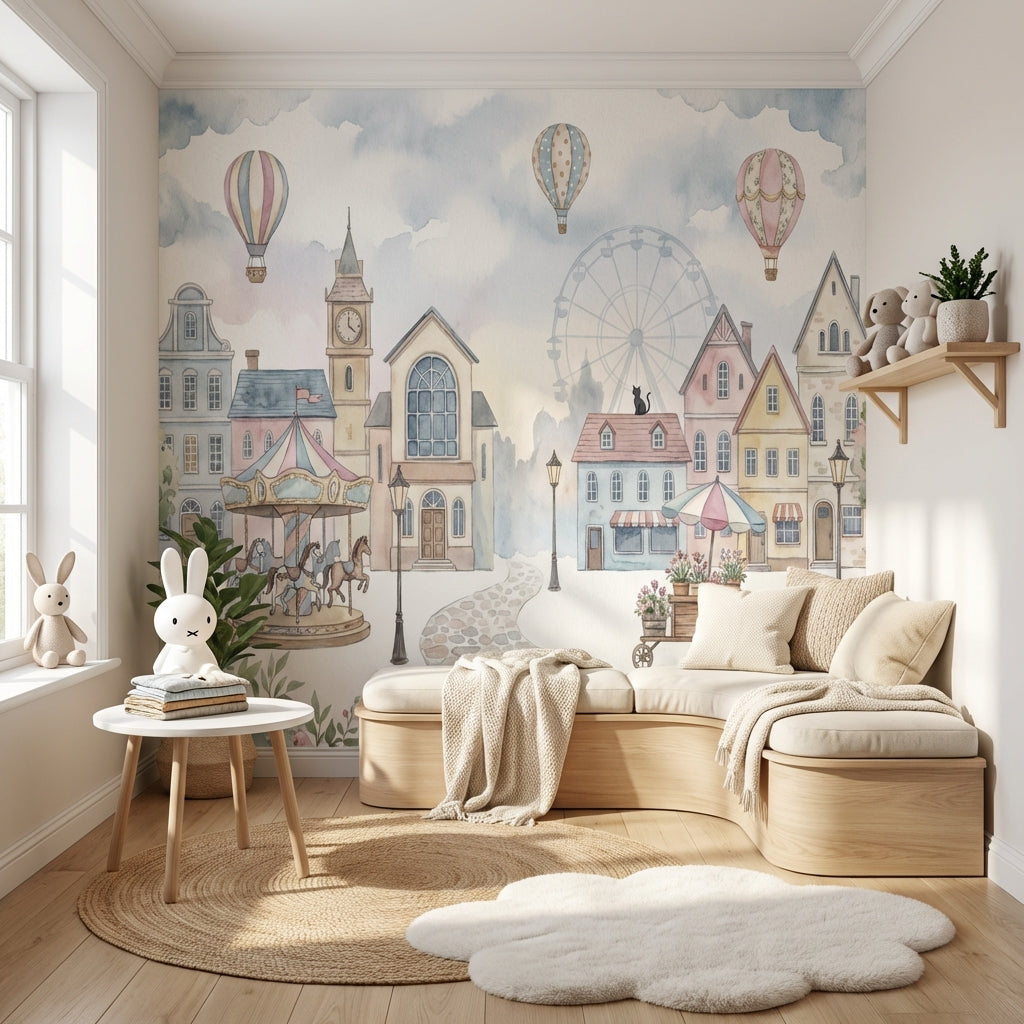 Balonlu Lunapark Şehir Poster Duvar Kağıdı Bebek Odası
