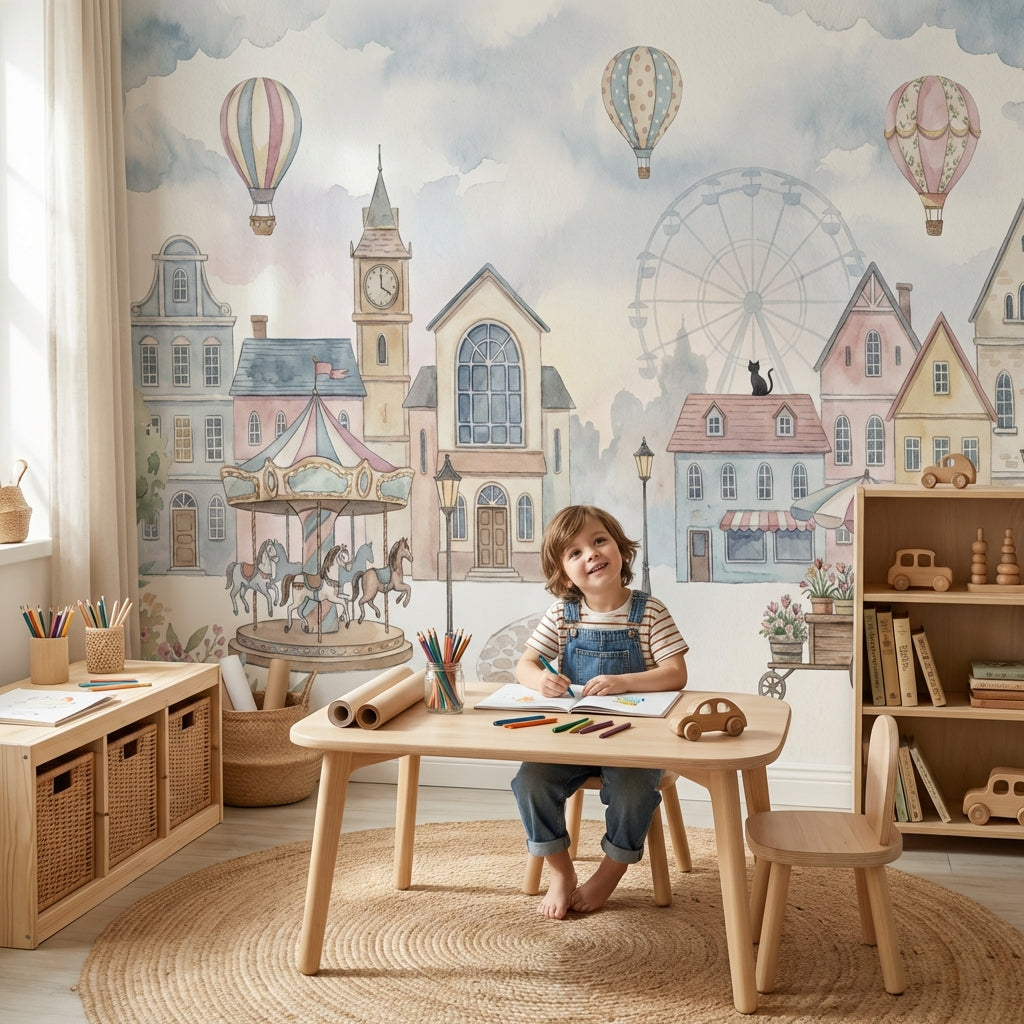 Balonlu Lunapark Şehir Poster Duvar Kağıdı Bebek Odası