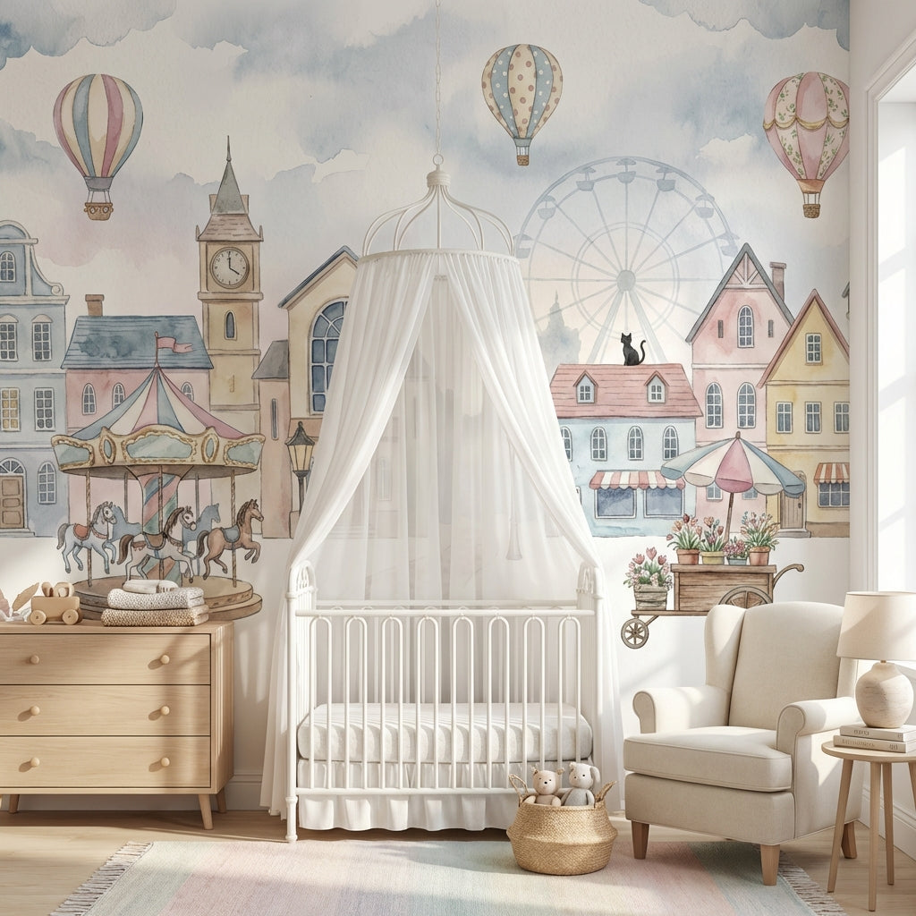 Balonlu Lunapark Şehir Poster Duvar Kağıdı Bebek Odası