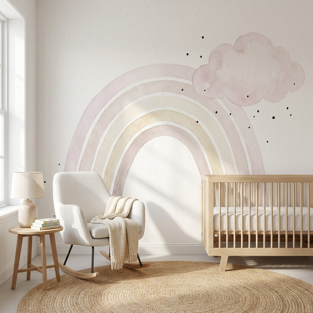 Pastel Gökkuşağı Poster Duvar Kağıdı Bulutlu Bebek Odası