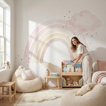 Pastel Gökkuşağı Poster Duvar Kağıdı Bulutlu Bebek Odası