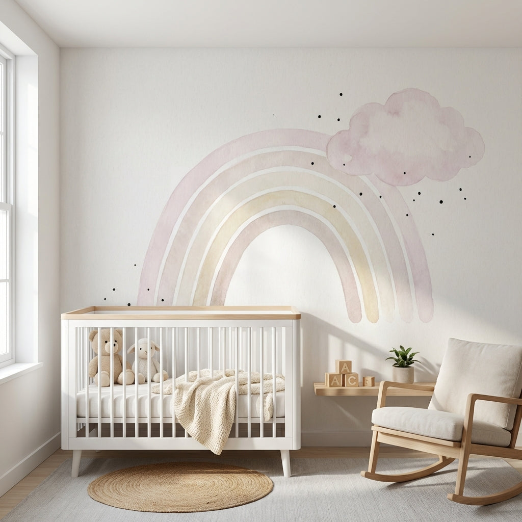 Pastel Gökkuşağı Poster Duvar Kağıdı Bulutlu Bebek Odası