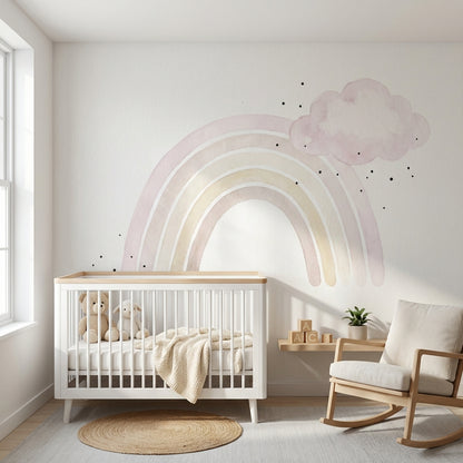 Pastel Gökkuşağı Poster Duvar Kağıdı Bulutlu Bebek Odası
