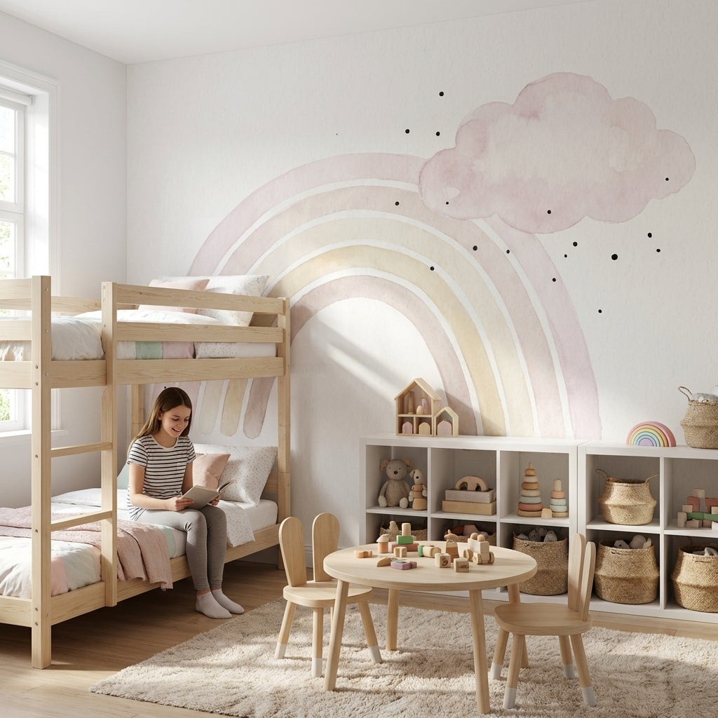 Pastel Gökkuşağı Poster Duvar Kağıdı Bulutlu Bebek Odası