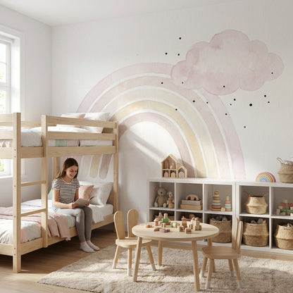 Pastel Gökkuşağı Poster Duvar Kağıdı Bulutlu Bebek Odası