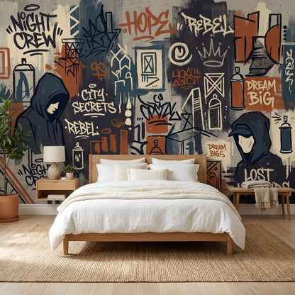 Grafiti Sokak Sanatı Poster Duvar Kağıdı Lacivert Kahverengi Salon