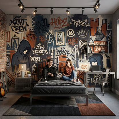 Grafiti Sokak Sanatı Poster Duvar Kağıdı Lacivert Kahverengi Salon
