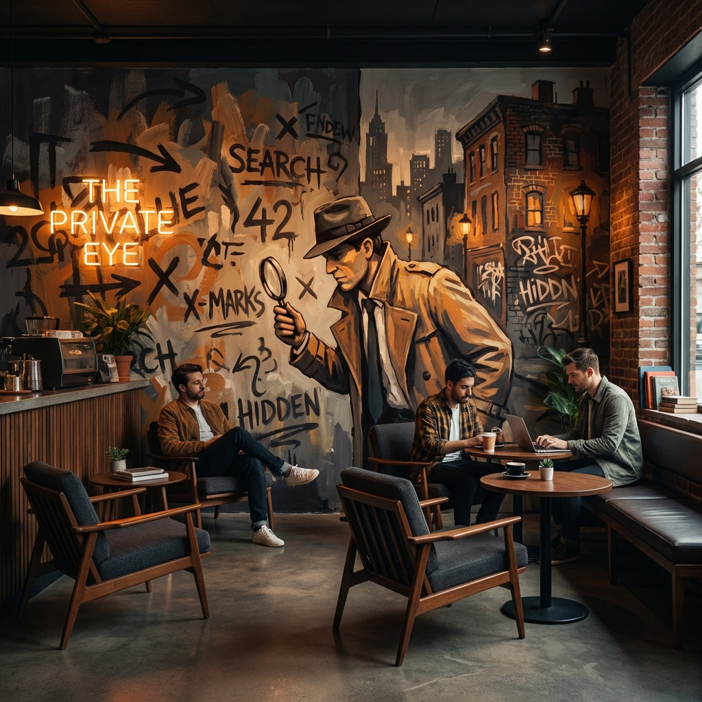 Dedektif Temalı Poster Duvar Kağıdı Siyah Turuncu Kafe Duvarı