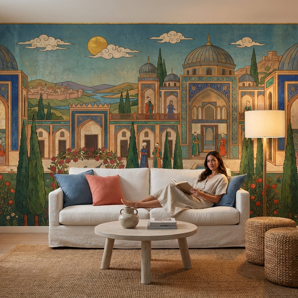 Osmanlı Saray Bahçesi Poster Duvar Kağıdı Mavi Altın Salon