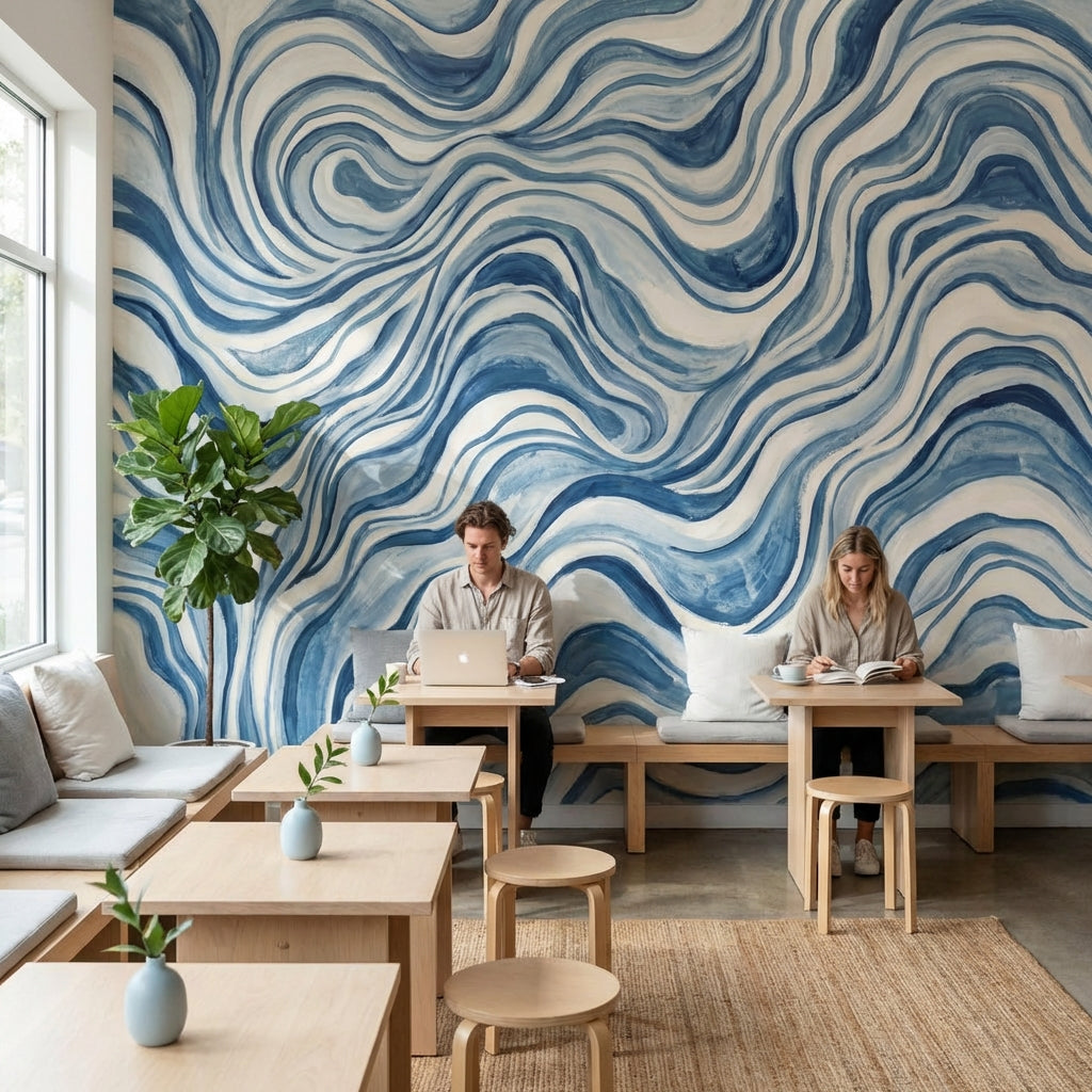 Mavi Dalgalı Soyut Poster Duvar Kağıdı Modern Salon Dekoru