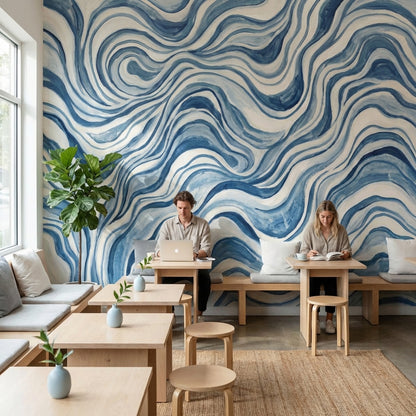 Mavi Dalgalı Soyut Poster Duvar Kağıdı Modern Salon Dekoru