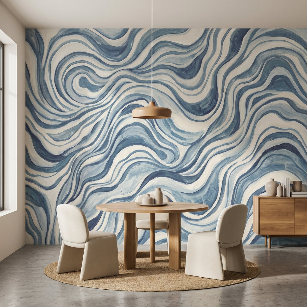 Mavi Dalgalı Soyut Poster Duvar Kağıdı Modern Salon Dekoru