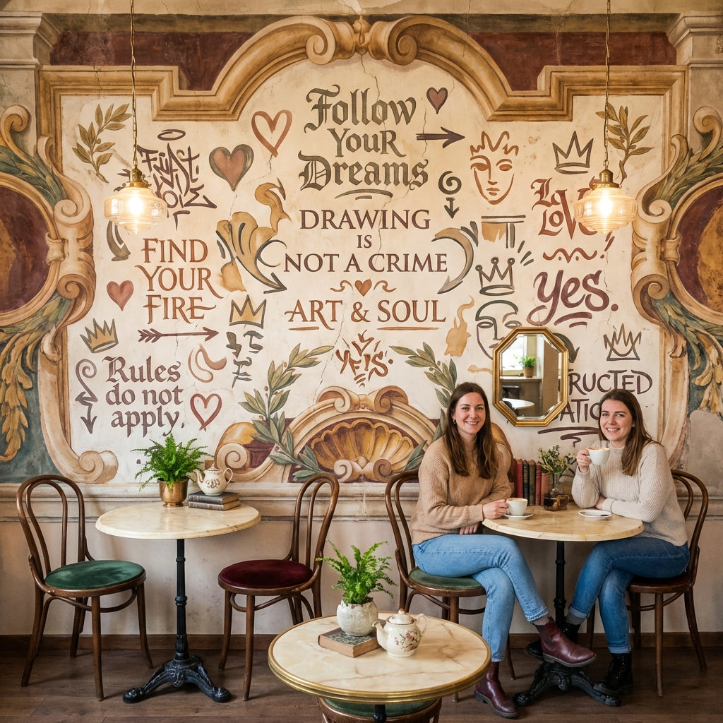 Tipografik Yazı Desenli Poster Duvar Kağıdı Kafe Duvar Dekoru