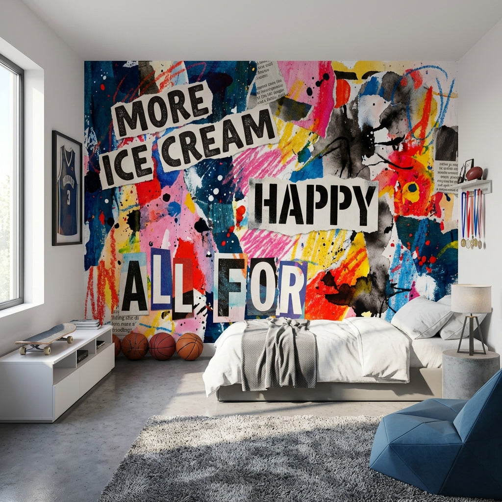Renkli Grafiti Yazılı Poster Duvar Kağıdı Modern Genç Odası