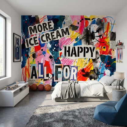 Renkli Grafiti Yazılı Poster Duvar Kağıdı Modern Genç Odası