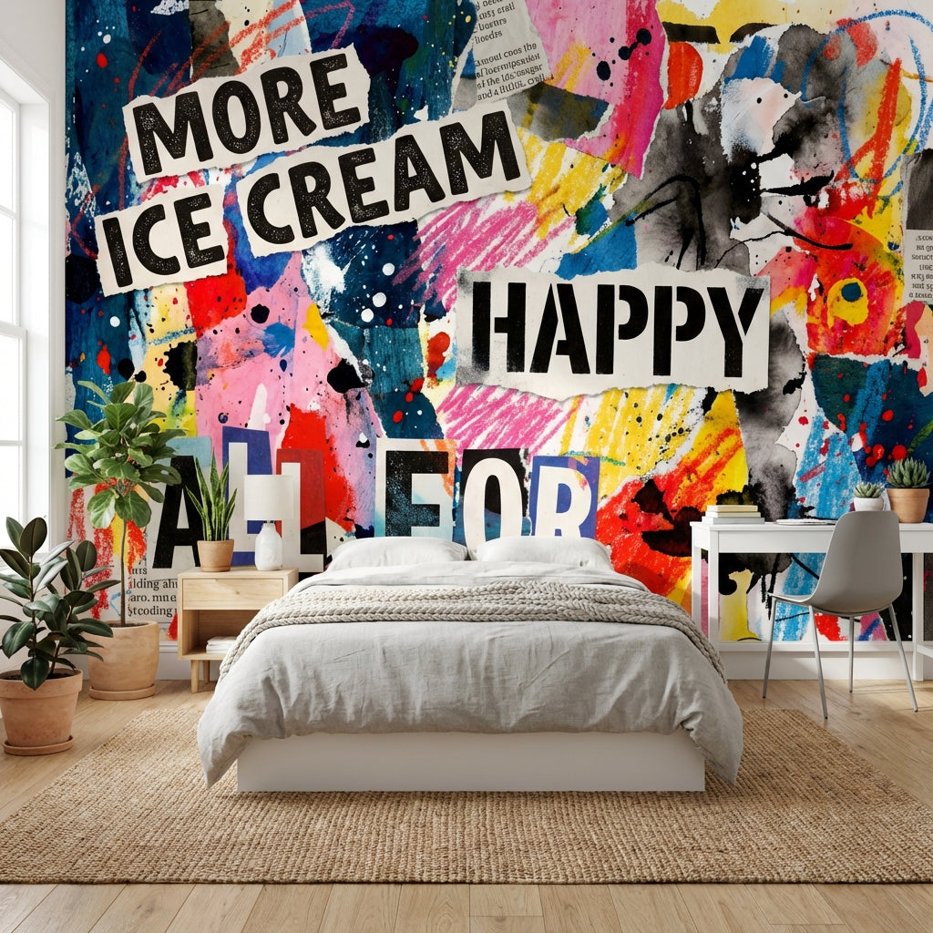Renkli Grafiti Yazılı Poster Duvar Kağıdı Modern Genç Odası