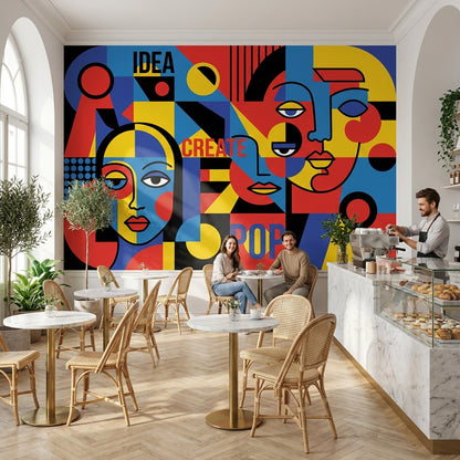 Renkli Pop Art Yüzler Poster Duvar Kağıdı Modern Salon
