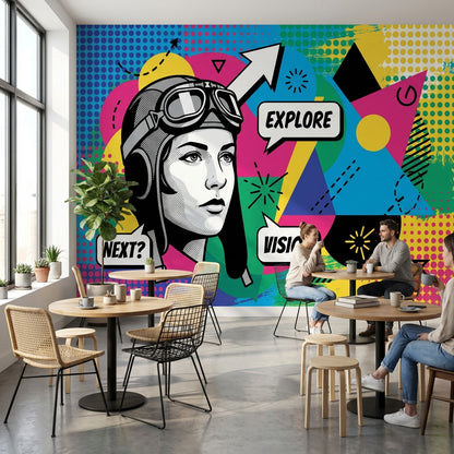 Pop Art Pilot İllüstrasyonlu Poster Duvar Kağıdı Renkli Genç Odası