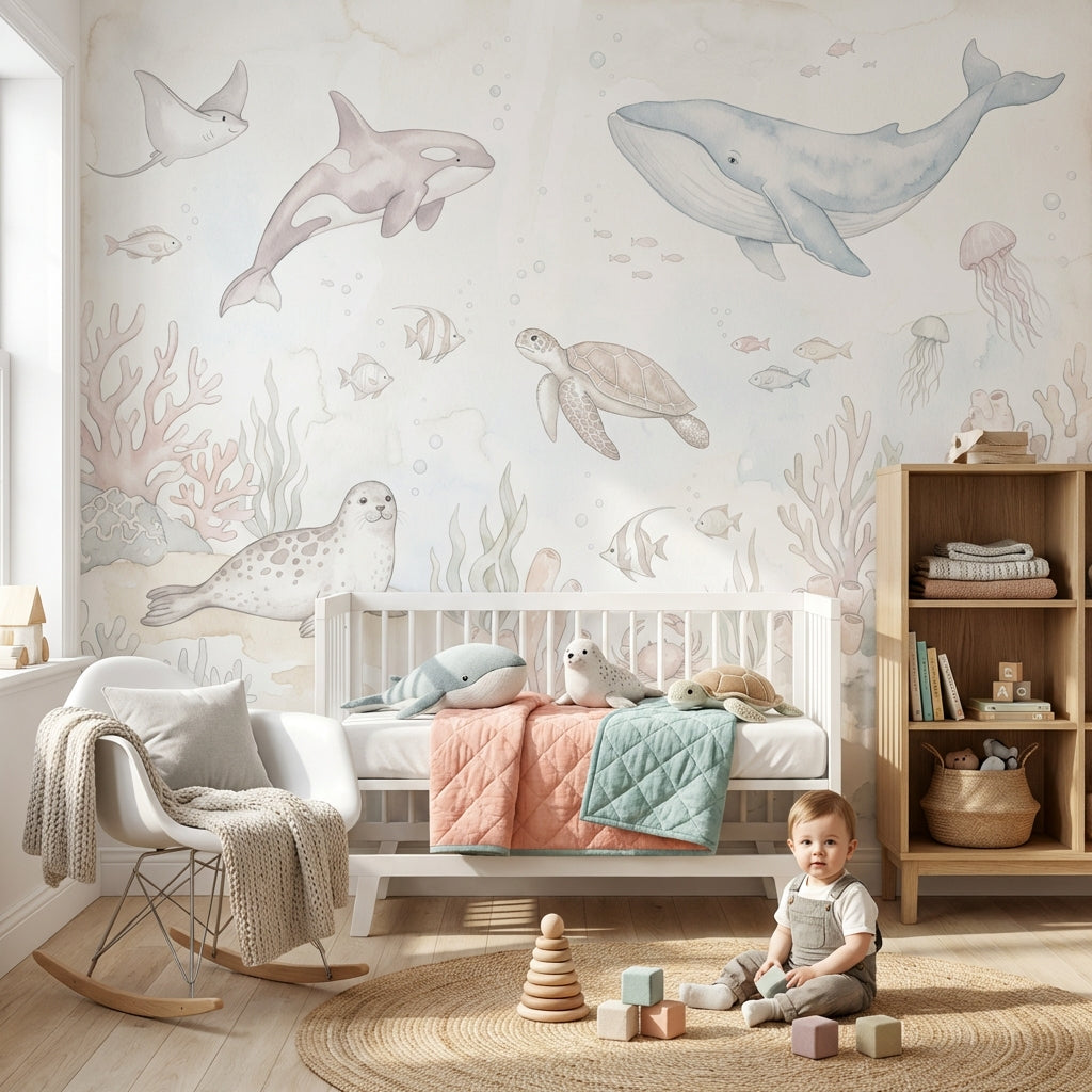 Deniz Canlıları Poster Duvar Kağıdı Pastel Çocuk Odası