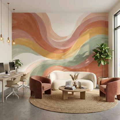 Renkli Dalgalı Soyut Poster Duvar Kağıdı Pastel Salon