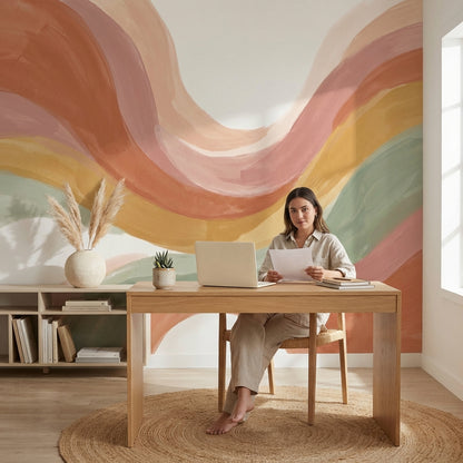 Renkli Dalgalı Soyut Poster Duvar Kağıdı Pastel Salon