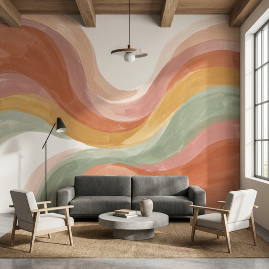 Renkli Dalgalı Soyut Poster Duvar Kağıdı Pastel Salon