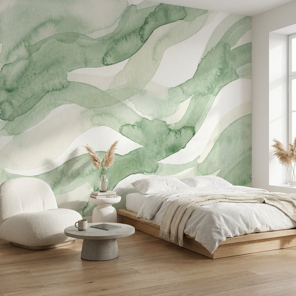 Yeşil Sulu Boya Soyut Poster Duvar Kağıdı Modern Salon