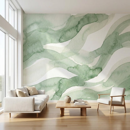 Yeşil Sulu Boya Soyut Poster Duvar Kağıdı Modern Salon