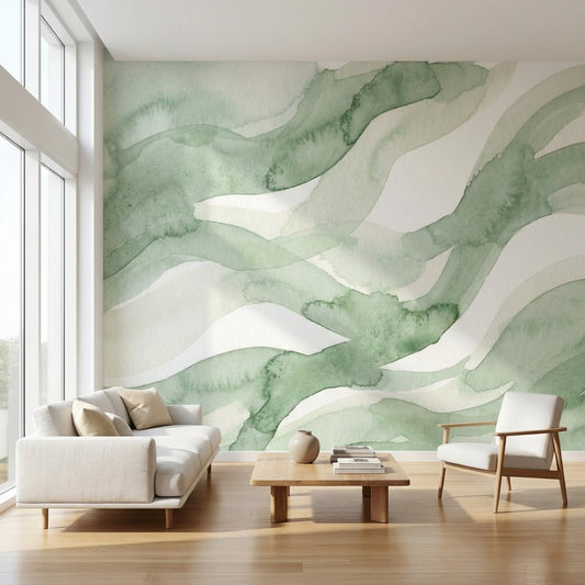 Yeşil Sulu Boya Soyut Poster Duvar Kağıdı Modern Salon