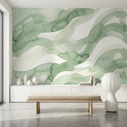 Yeşil Sulu Boya Soyut Poster Duvar Kağıdı Modern Salon