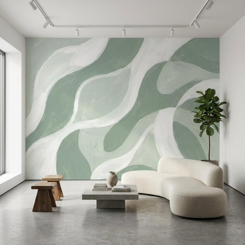 Yeşil Dalgalı Soyut Poster Duvar Kağıdı Modern Salon