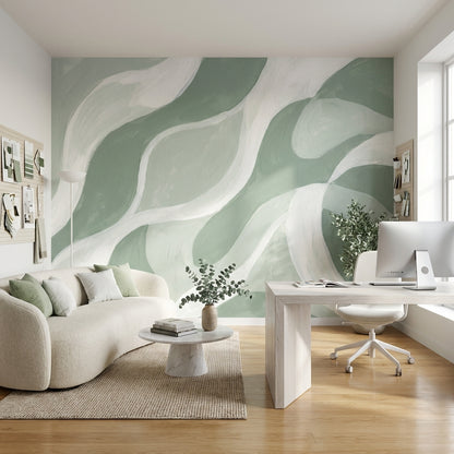 Yeşil Dalgalı Soyut Poster Duvar Kağıdı Modern Salon