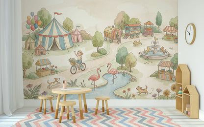 Sirk ve Lunapark Temalı Poster Duvar Kağıdı Çocuk Odası