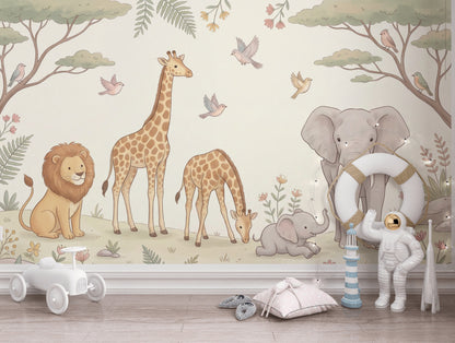 Safari Hayvanlı Poster Duvar Kağıdı Bebek Odası Pastel Desen