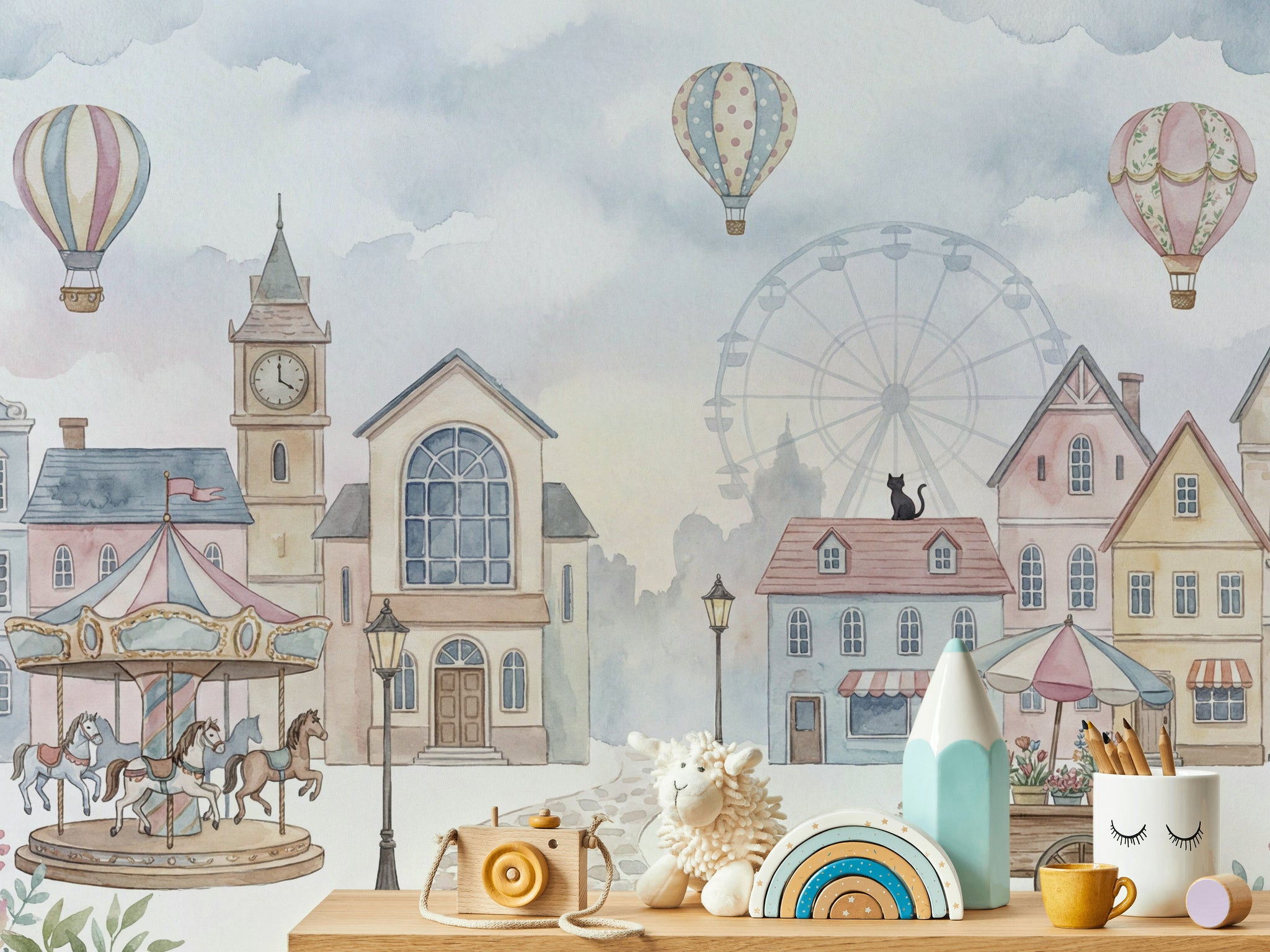 Balonlu Lunapark Şehir Poster Duvar Kağıdı Bebek Odası
