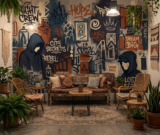 Grafiti Sokak Sanatı Poster Duvar Kağıdı Lacivert Kahverengi Salon