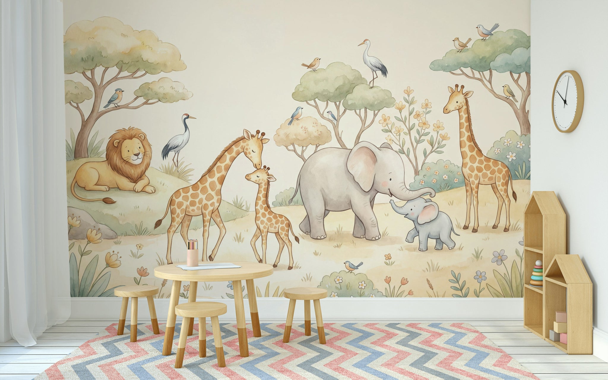Safari Hayvanları Poster Duvar Kağıdı Pastel Çocuk Odası Duvarı