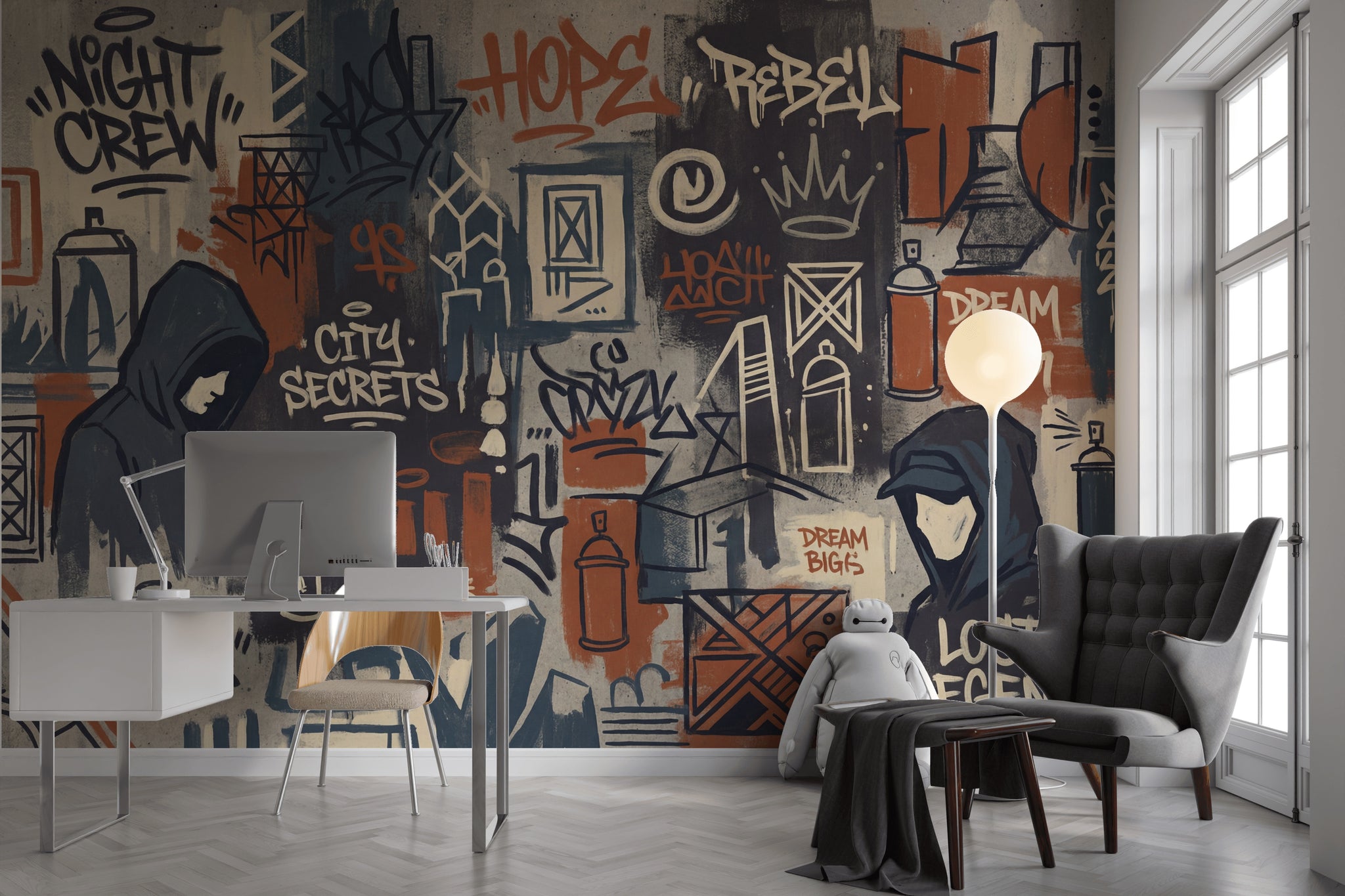 Grafiti Sokak Sanatı Poster Duvar Kağıdı Lacivert Kahverengi Salon