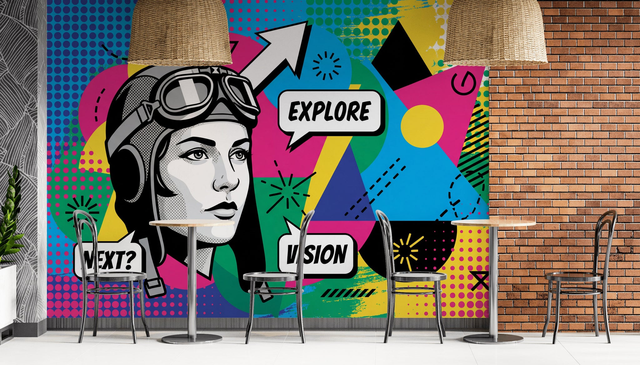 Pop Art Pilot İllüstrasyonlu Poster Duvar Kağıdı Renkli Genç Odası