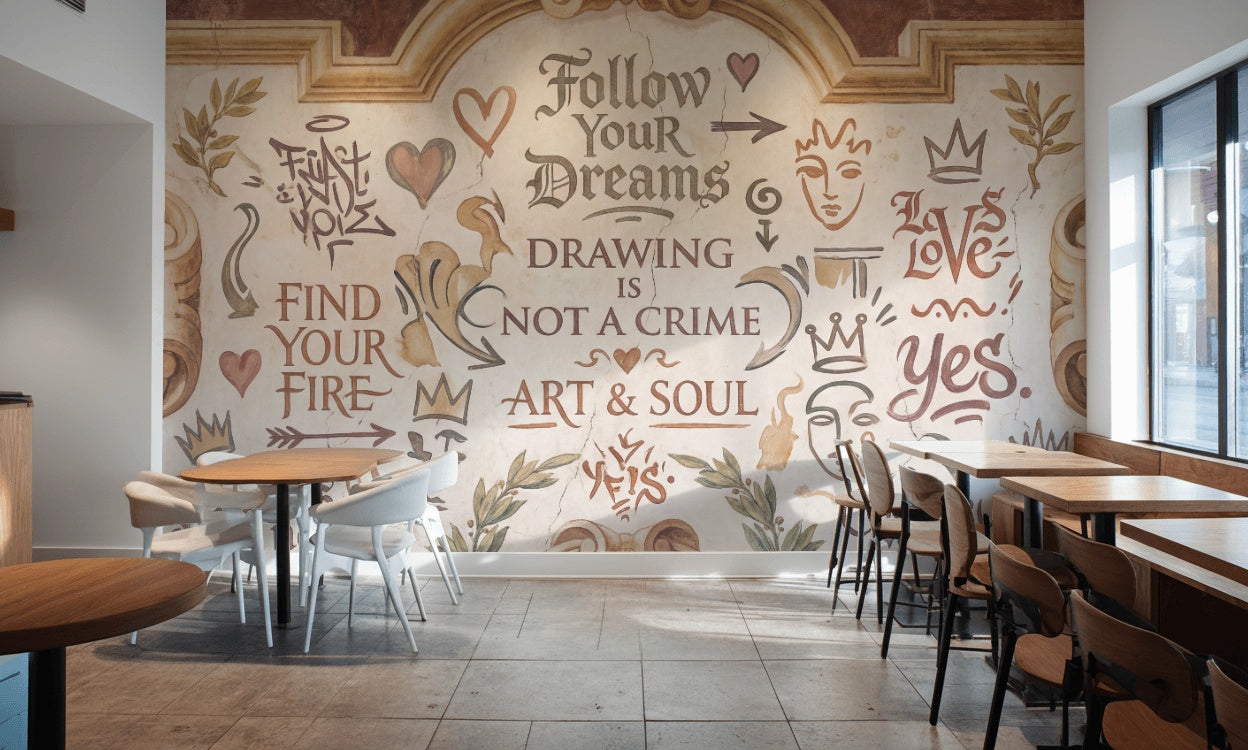 Tipografik Yazı Desenli Poster Duvar Kağıdı Kafe Duvar Dekoru