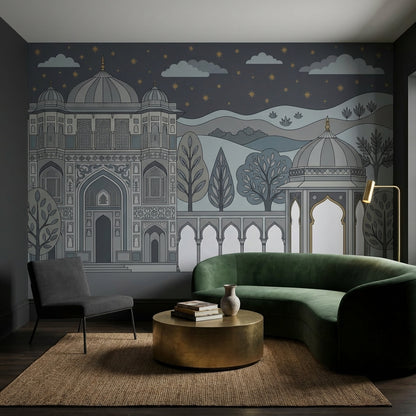 Saray Mimari Desenli Poster Duvar Kağıdı Gece Gökyüzü Salon