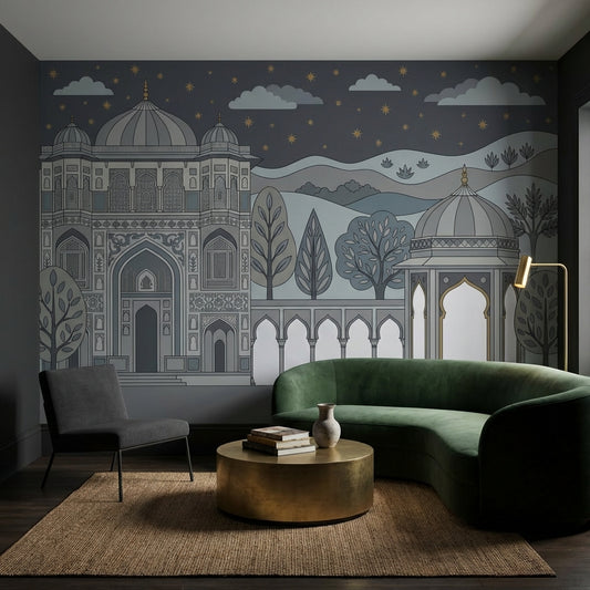 Saray Mimari Desenli Poster Duvar Kağıdı Gece Gökyüzü Salon