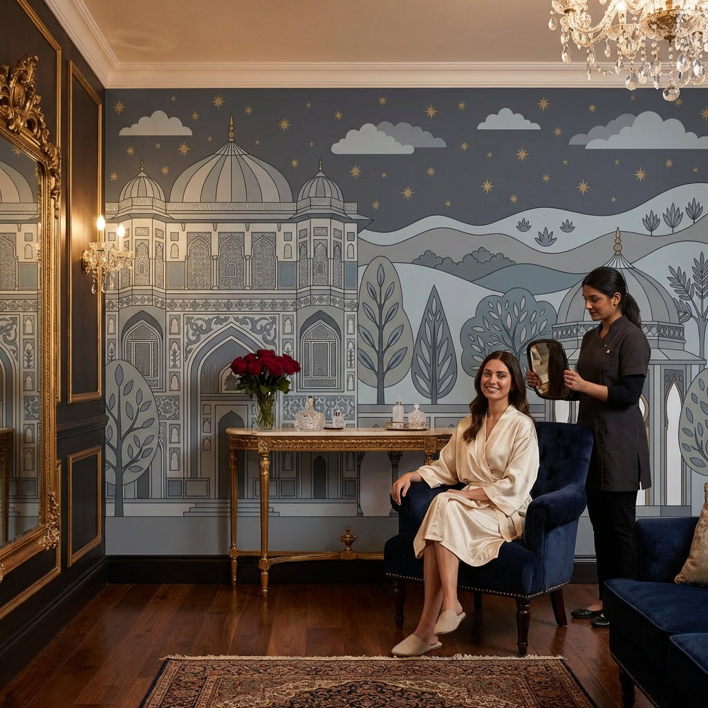 Saray Mimari Desenli Poster Duvar Kağıdı Gece Gökyüzü Salon