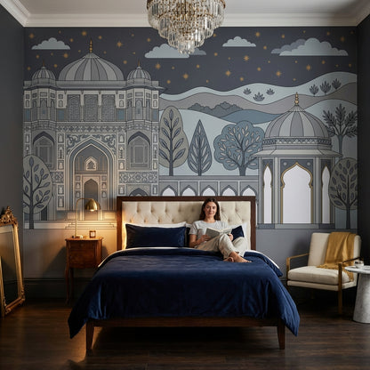 Saray Mimari Desenli Poster Duvar Kağıdı Gece Gökyüzü Salon